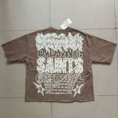 Dark High-Street Rebellious Rhinestone Print Washed Tee 11 colors 29077647