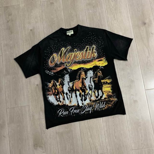 Free Western Mustang Rhinestone Print Washed Tee 29064542