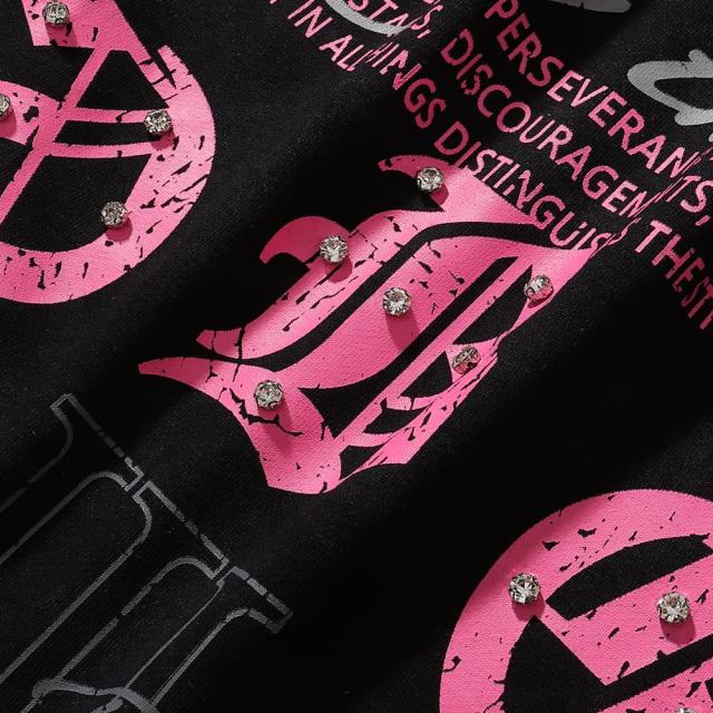 Dark High-Street Rebellious Rhinestone Print Washed Tee 11 colors 29077647