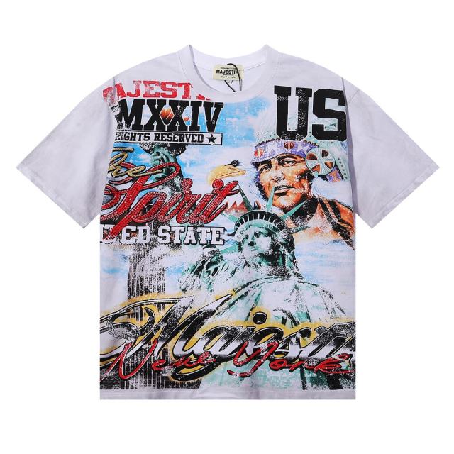 Statue of Liberty Hotfix Rhinestone Print Washed Tee 28874479