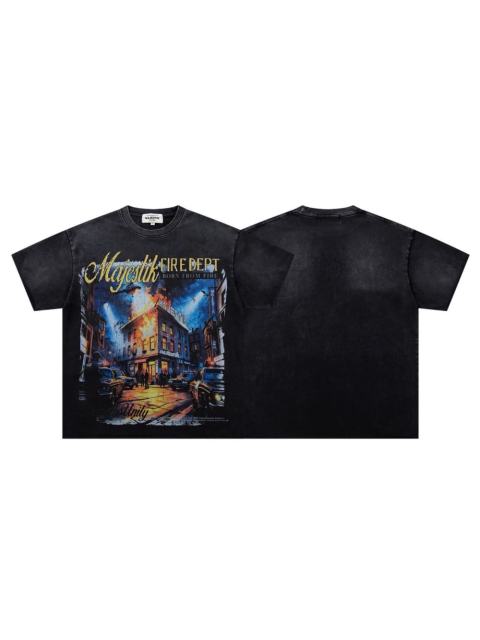 Urban Fire Scene Rhinestone Print Washed Tee 29060721