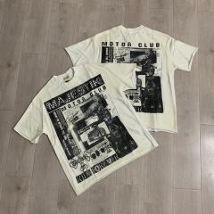 Motorcycle Club Newspaper Rhinestone Print Washed Tee 29064536