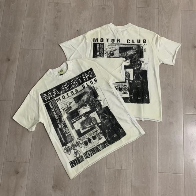 Motorcycle Club Newspaper Rhinestone Print Washed Tee 29064536