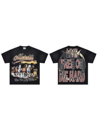 Free Western Mustang Rhinestone Print Washed Tee 29064542