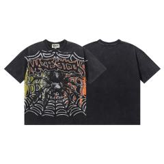 Giant Spider Web Hotfix Rhinestone Print Washed Tee 28874477