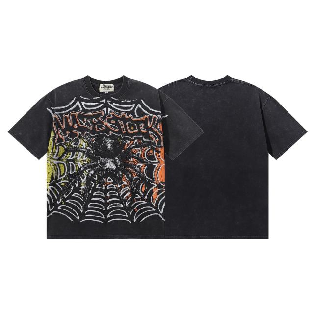 Giant Spider Web Hotfix Rhinestone Print Washed Tee 28874477
