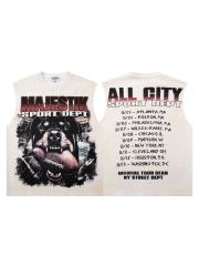 Rottweiler Rugby Rhinestone Print Washed Sleeveless Tee 29065104