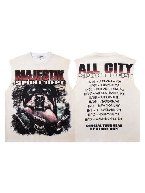 Rottweiler Rugby Rhinestone Print Washed Sleeveless Tee 29065104