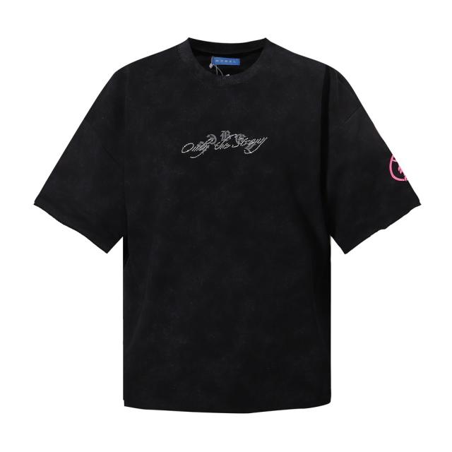 Dark High-Street Rebellious Rhinestone Print Washed Tee 11 colors 29077647