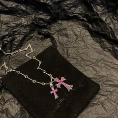 CH Pink Ruby Double Cross Twist Chain Necklace
