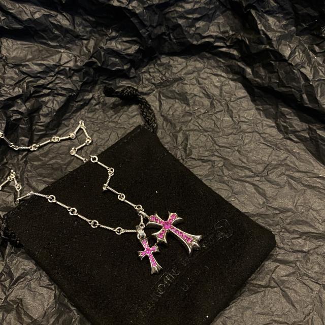 CH Pink Ruby Double Cross Twist Chain Necklace