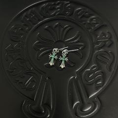 CH Green Emerald Cross Dangle Stud Earrings Pair