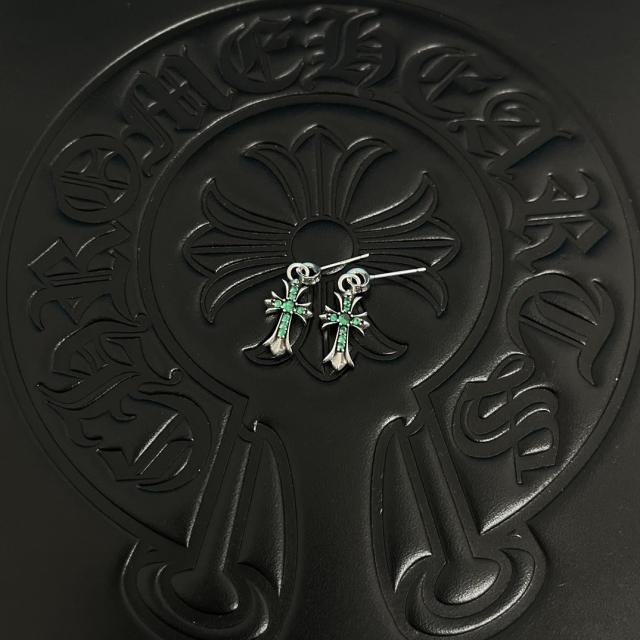 CH Green Emerald Cross Dangle Stud Earrings Pair