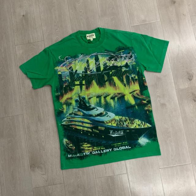 Yacht Tour Night Scene Rhinestone Print Washed Tee 29064539