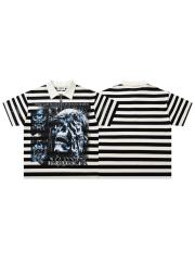 Skull Striped Rhinestone Print Zipper Polo Tee 29065103