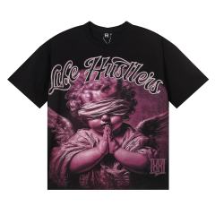 Pink Blindfolded Praying Angel Rhinestone Print Tee 3 colors 29082342