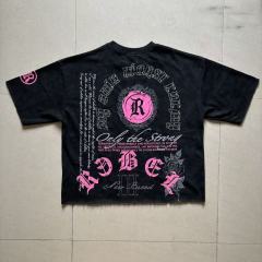 Dark High-Street Rebellious Rhinestone Print Washed Tee 11 colors 29077647