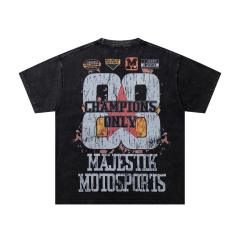 Flame Off-road Motorcycle Rhinestone Print Washed Tee 29065105