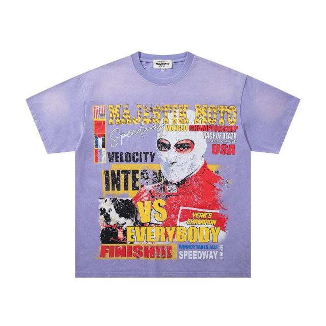 Death Race Motorcycle Slogan Rhinestone Print Washed Tee 2 colors 29060781