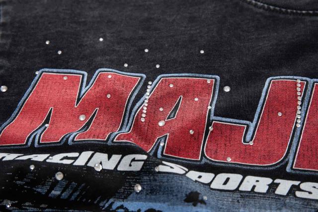 Break Red Line Racing Slogan Rhinestone Print Washed Tee 29060737