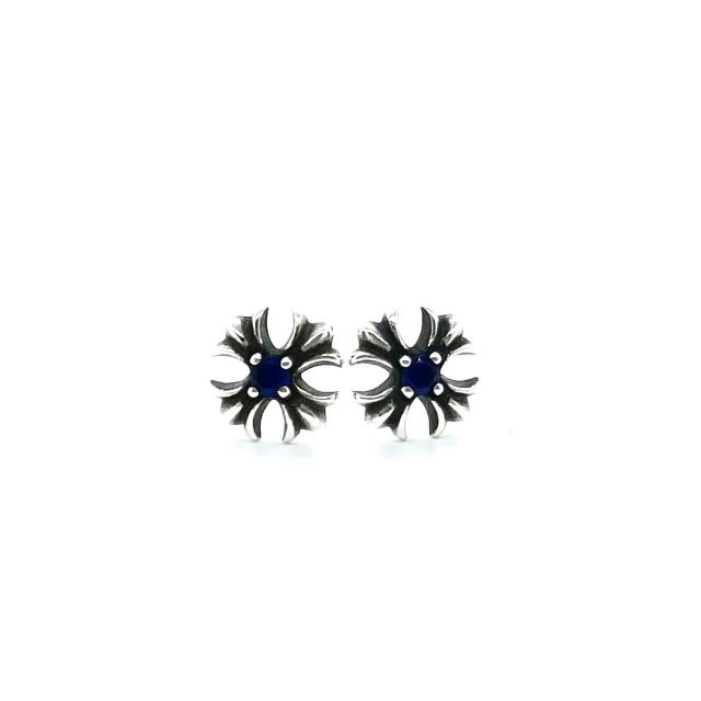CH Solid 925 Silver Flower Stud Earrings With Central Red Ruby Gemstone Pair
