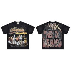 Free Western Mustang Rhinestone Print Washed Tee 29064542