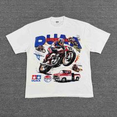 Motorcycle Racing Rhinestone Print Washed Tee 29053844