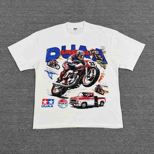 Motorcycle Racing Rhinestone Print Washed Tee 29053844