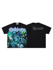 Graveyard Clown Skull Rhinestone Print Washed Tee 29060779