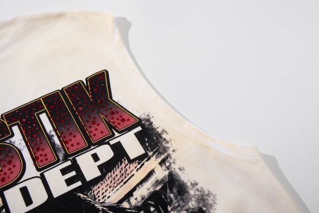 Rottweiler Rugby Rhinestone Print Washed Sleeveless Tee 29065104