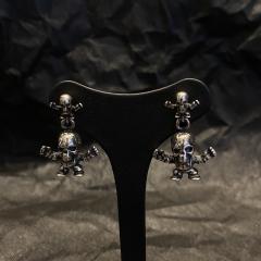 CH Solid 925 Silver Foti Skull Doll Crossbones Dangle Earrings Pair