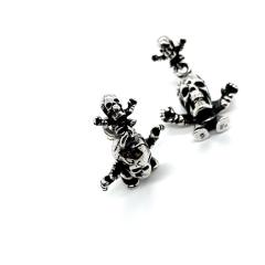 CH Solid 925 Silver Foti Skull Doll Crossbones Dangle Earrings Pair