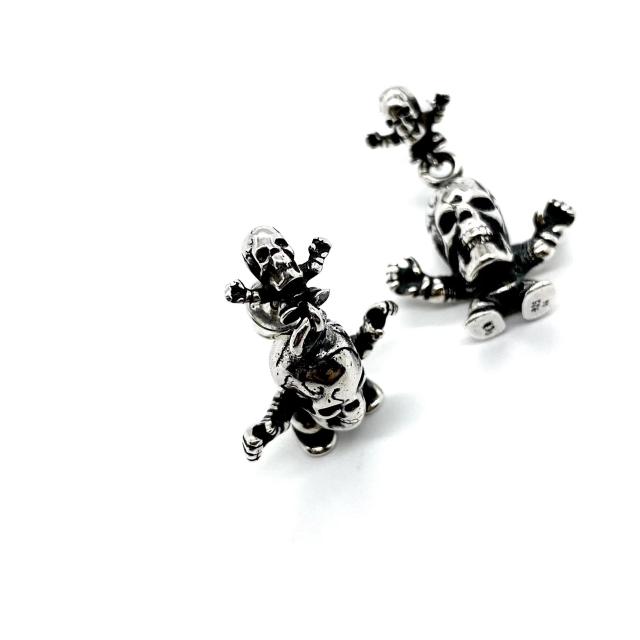 CH Solid 925 Silver Foti Skull Doll Crossbones Dangle Earrings Pair