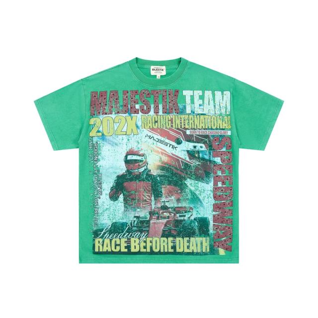 Racing Team Slogan Rhinestone Print Washed Tee 29064541