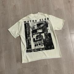 Motorcycle Club Newspaper Rhinestone Print Washed Tee 29064536