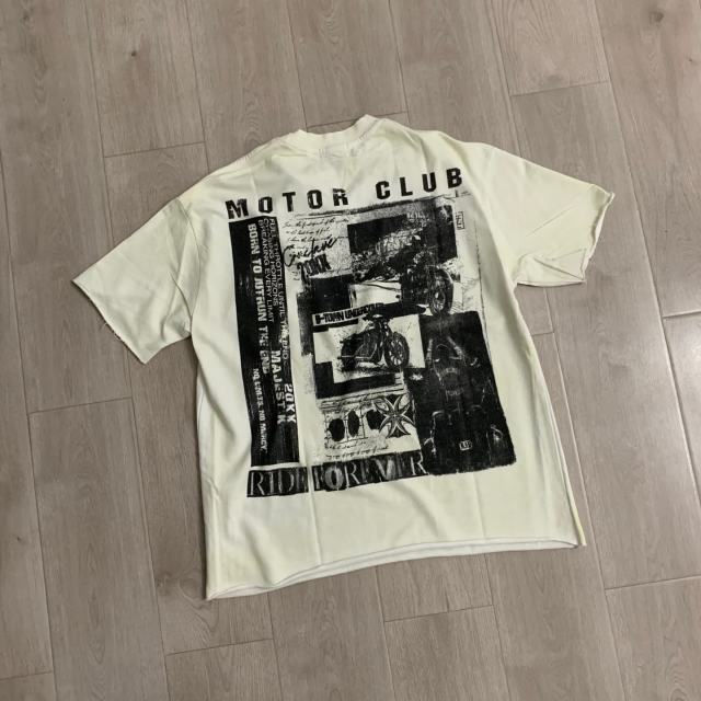 Motorcycle Club Newspaper Rhinestone Print Washed Tee 29064536
