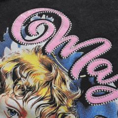 Angel Devil Friends Hotfix Rhinestone Print Washed Tee 28874488