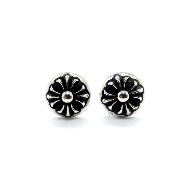 CH Solid 925 Silver Round Dome Cross Flower Solid Silver Stud Earrings Pair