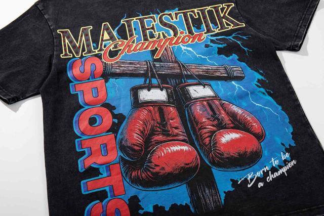 Dark Cross Boxing Glove Rhinestone Print Washed Tee 29060720