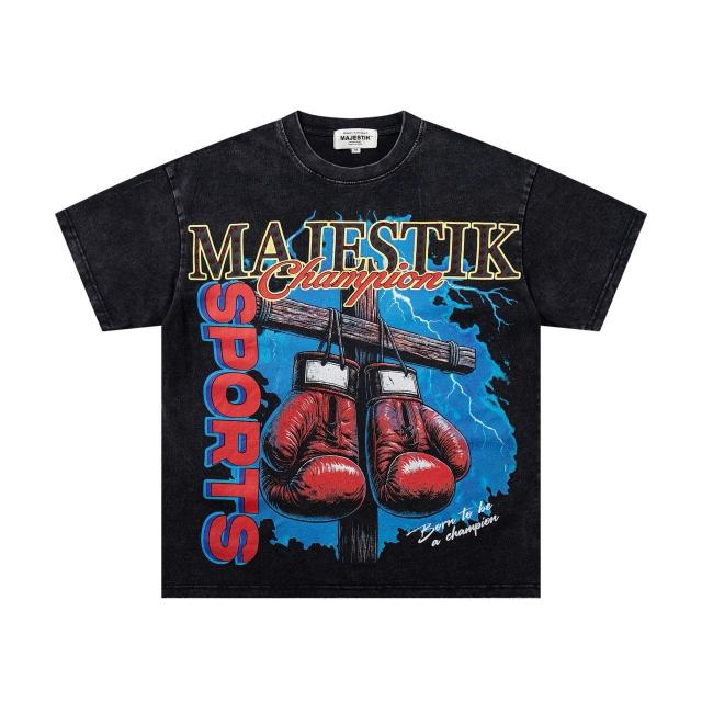 Dark Cross Boxing Glove Rhinestone Print Washed Tee 29060720