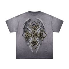 Collage Eagle Dark Cross Rhinestone Print Washed Tee 29060735
