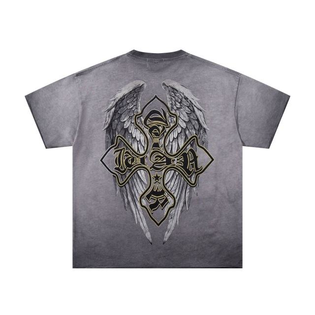 Collage Eagle Dark Cross Rhinestone Print Washed Tee 29060735