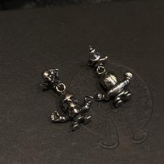 CH Solid 925 Silver Foti Skull Doll Crossbones Dangle Earrings Pair
