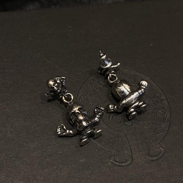 CH Solid 925 Silver Foti Skull Doll Crossbones Dangle Earrings Pair