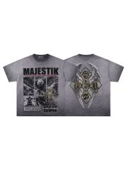 Collage Eagle Dark Cross Rhinestone Print Washed Tee 29060735
