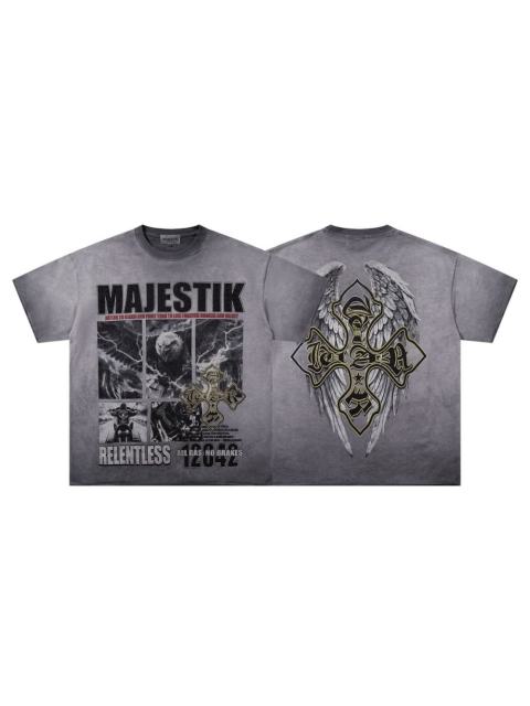 Collage Eagle Dark Cross Rhinestone Print Washed Tee 29060735