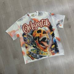 Tie-dye Space Skull Rhinestone Print Washed Tee 29064550