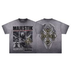 Collage Eagle Dark Cross Rhinestone Print Washed Tee 29060735