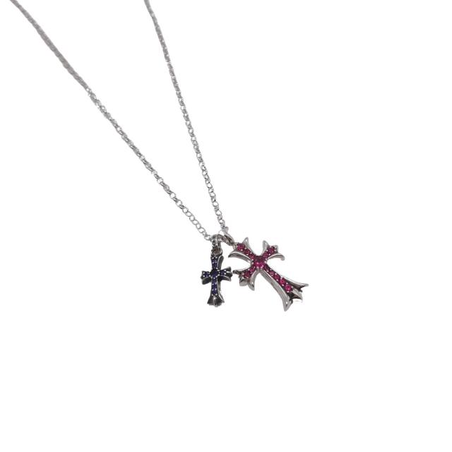 CH 22K Gold Plated Pink Ruby Double Cross Twist Chain