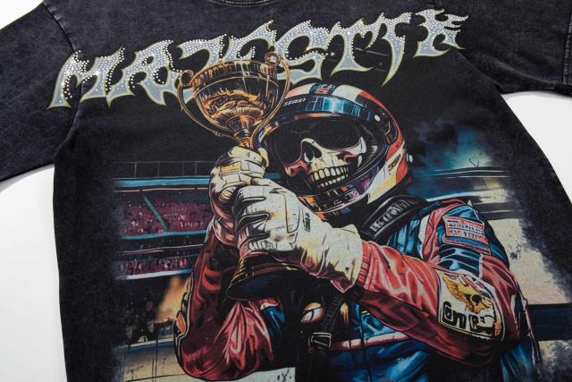 Racing Skull Champion Trophy Rhinestone Print Washed Tee 29065100
